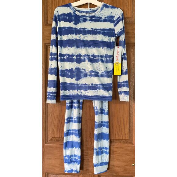 Cat & Jack Unisex Blue Striped Tie-Dye Unisex Sleepwear Set Size 12 Youth - Picture 3 of 5